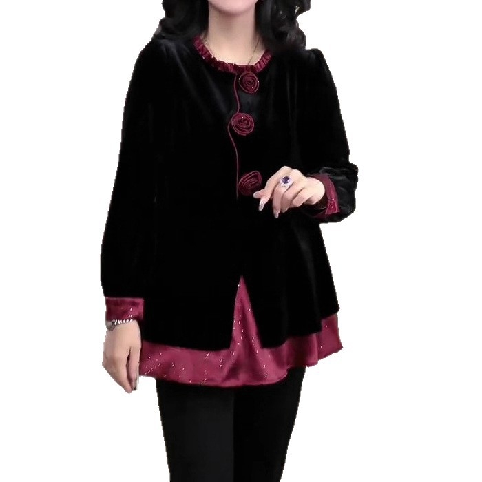 Női elegáns hosszú ujjú chiffon-blúz nehéz kézi hímzéssel