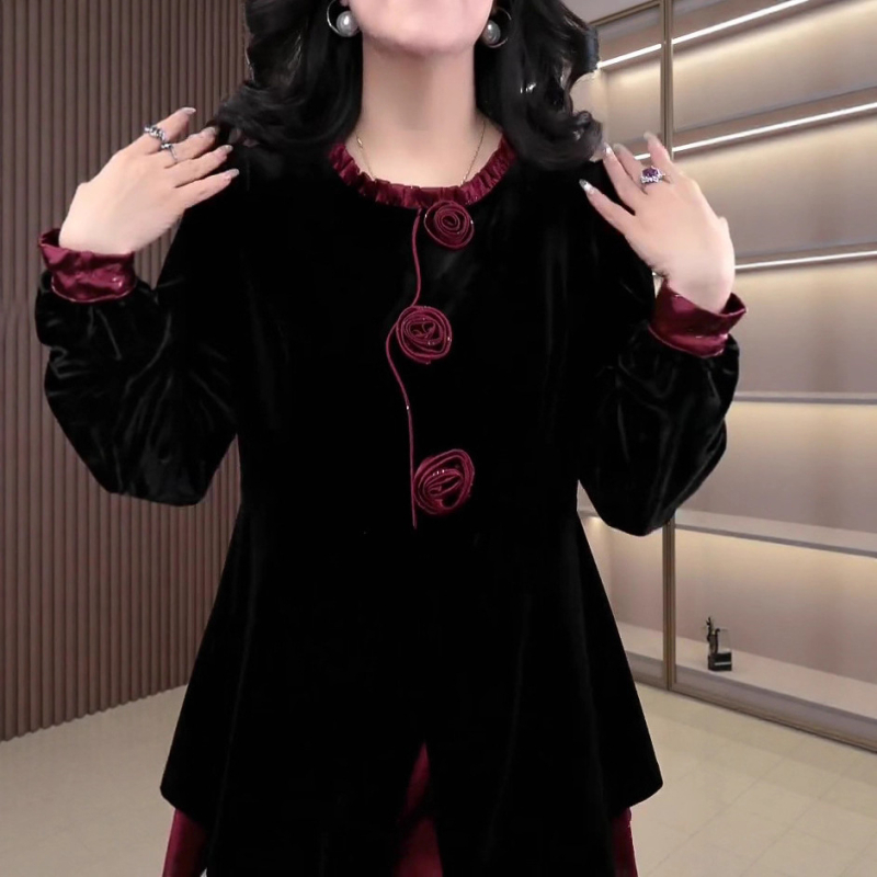 Női elegáns hosszú ujjú chiffon-blúz nehéz kézi hímzéssel