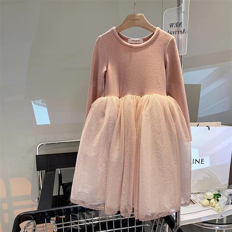 Dječja haljina za jesen-zimu s mrežastim umetkom, cvjetni uzorak, A-linija s naramenicama, dugi rukav, šifonska gornja, Corduroy tkanina s krznom zeca, za dob 0–1 godina, proljeće 2024