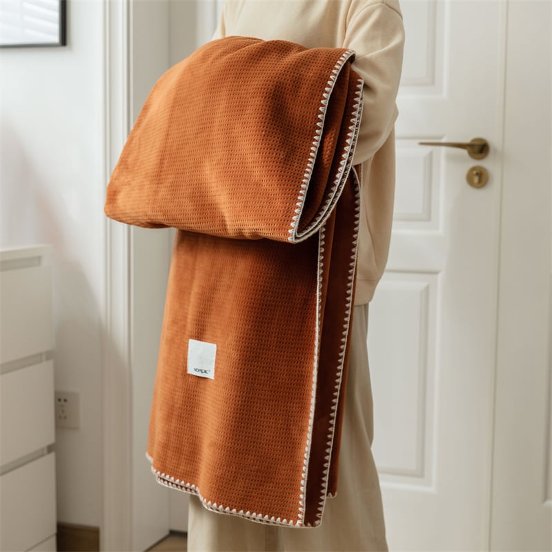 Vafelmintázatú coral velúr pléd, vastag, irodai pihenéshez és klíma alatti takaró, poliészter rost