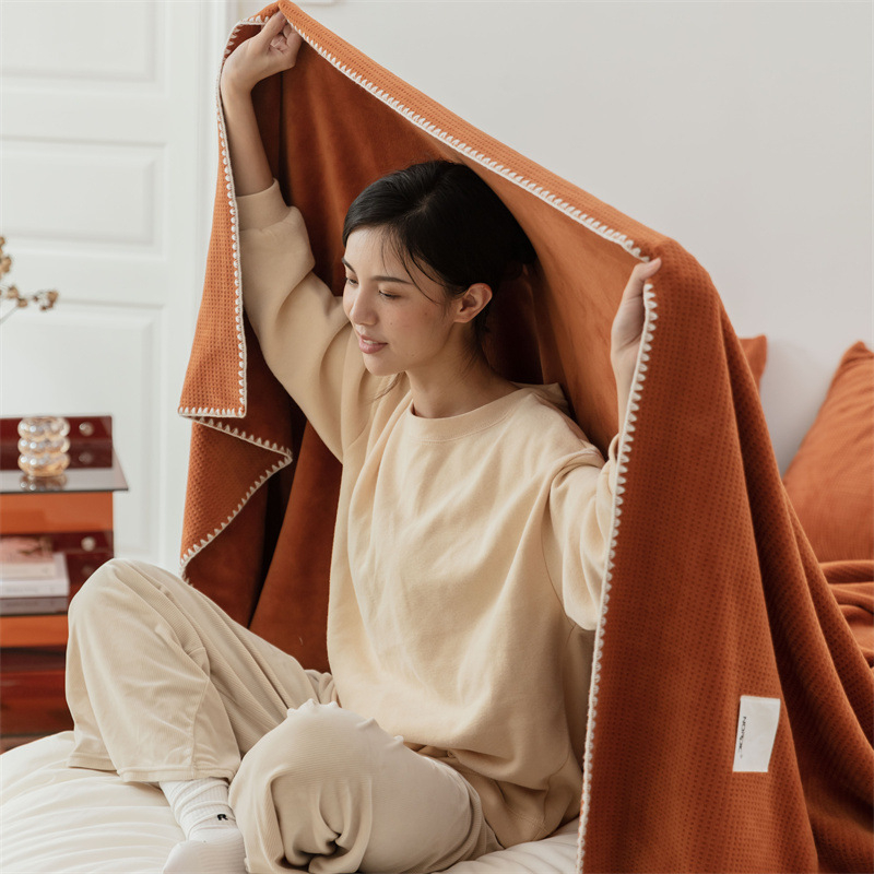 Vafelmintázatú coral velúr pléd, vastag, irodai pihenéshez és klíma alatti takaró, poliészter rost