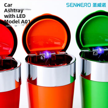 Popolník do auta s LED svetlom, kruhový tvar, plast injekčné, model A01, hmotnosť 102 g, značka San Wino senwero (Model: A01; Materiál: Plast; LED svetlo; Hmotnosť: 102 g; Značka: San Wino senwero)