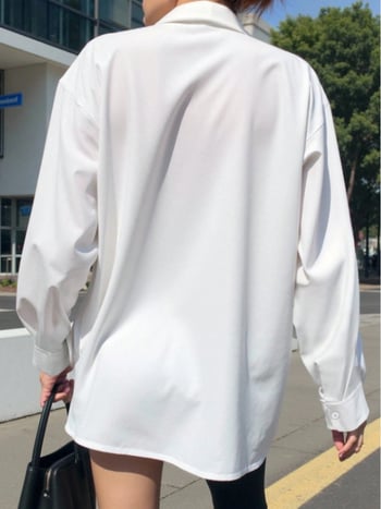 Női hosszú ujjú ing lazán szabott, reveres gallér, poliészter 95%+, középméretű hossz 65–80 cm