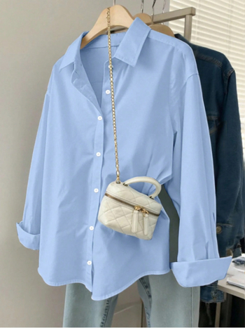 Női hosszú ujjú ing lazán szabott, reveres gallér, poliészter 95%+, középméretű hossz 65–80 cm