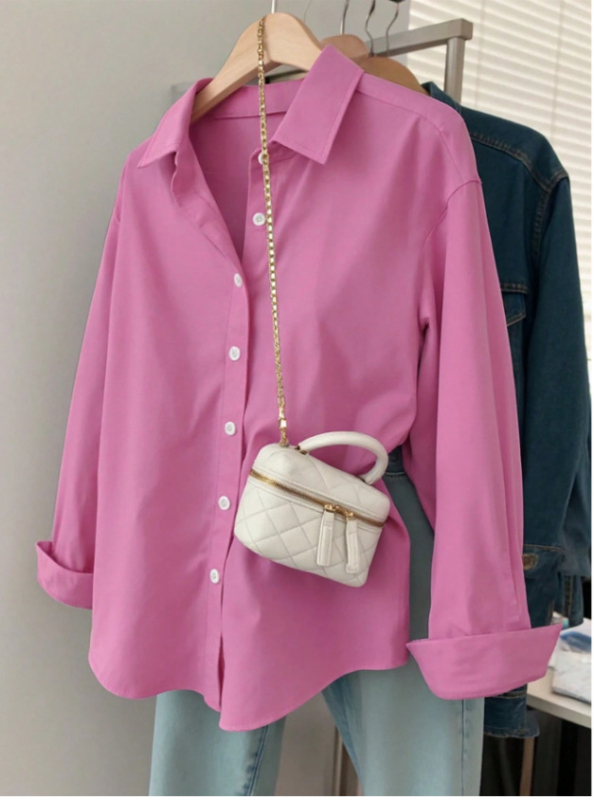 Női hosszú ujjú ing lazán szabott, reveres gallér, poliészter 95%+, középméretű hossz 65–80 cm