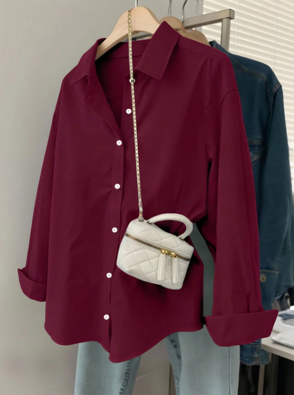 Női hosszú ujjú ing lazán szabott, reveres gallér, poliészter 95%+, középméretű hossz 65–80 cm