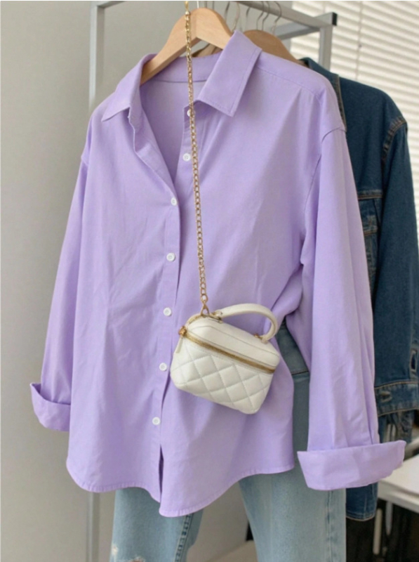 Női hosszú ujjú ing lazán szabott, reveres gallér, poliészter 95%+, középméretű hossz 65–80 cm