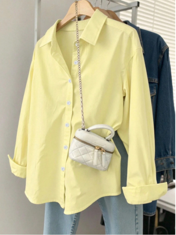 Női hosszú ujjú ing lazán szabott, reveres gallér, poliészter 95%+, középméretű hossz 65–80 cm