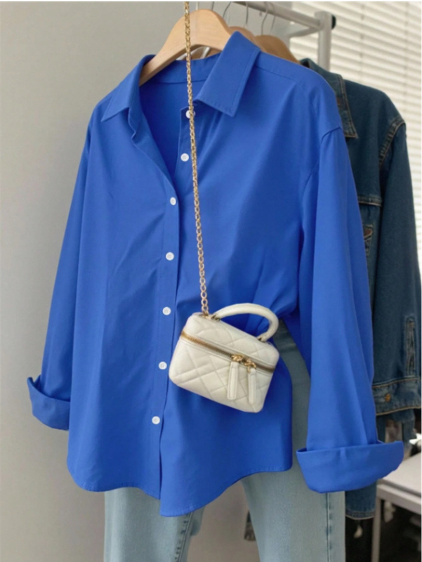 Női hosszú ujjú ing lazán szabott, reveres gallér, poliészter 95%+, középméretű hossz 65–80 cm