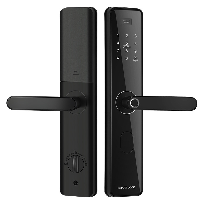 Încuietoare inteligentă pentru uși cu amprentă și parolă – Model JH01, stocare amprente 100, peste 100000 de deblocări, scanare sub 0,01 s, rată de recunoaștere falsă sub 0,01