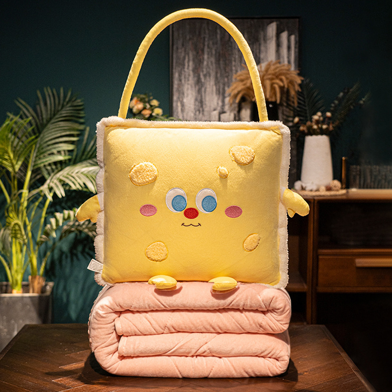 Bai feili двуфункционална пухена възглавница и одеяло – за автомобил и офис, карикатурен принт, сплайсинг шевове, пълнител PP памук