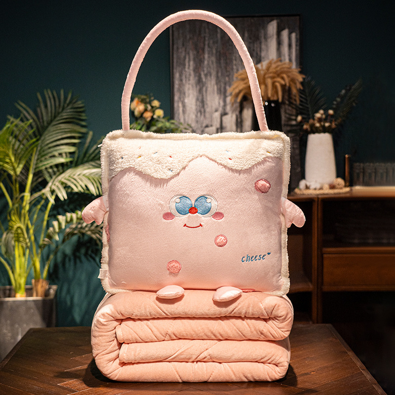 Bai feili двуфункционална пухена възглавница и одеяло – за автомобил и офис, карикатурен принт, сплайсинг шевове, пълнител PP памук