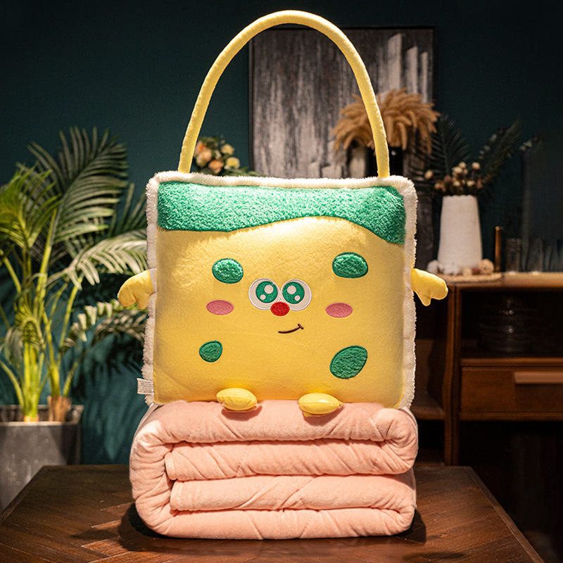 Bai feili двуфункционална пухена възглавница и одеяло – за автомобил и офис, карикатурен принт, сплайсинг шевове, пълнител PP памук