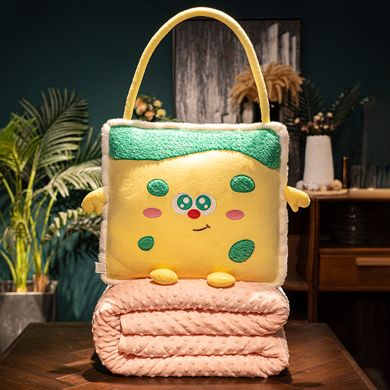 Bai feili двуфункционална пухена възглавница и одеяло – за автомобил и офис, карикатурен принт, сплайсинг шевове, пълнител PP памук