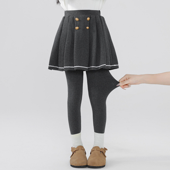 Dječji legging-suknja s flis podstavom i plisiranom suknjom, pamuk, elastični pojas, srednji rise, za djecu preko 8 godina (140 cm+), proljeće-jesen