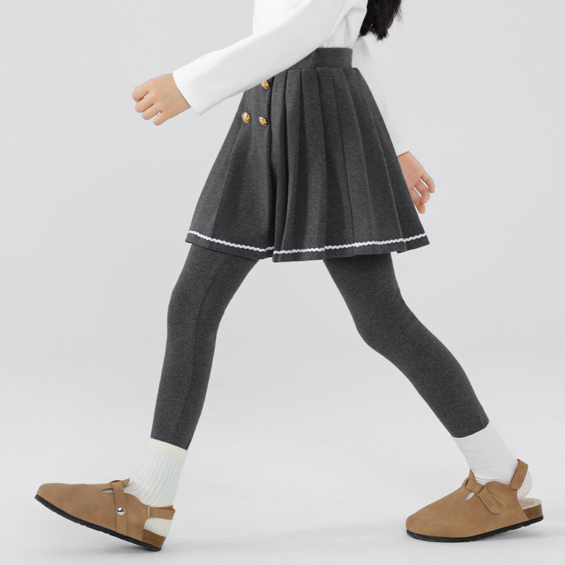 Dječji legging-suknja s flis podstavom i plisiranom suknjom, pamuk, elastični pojas, srednji rise, za djecu preko 8 godina (140 cm+), proljeće-jesen