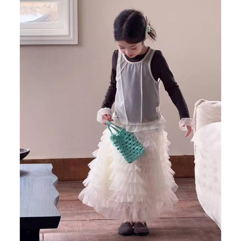 Детска пола с тюл и пухкав обем, Пролет 2026, памучно-смесена материя, подплата от памук, марка En En Ma, модел EMM251845