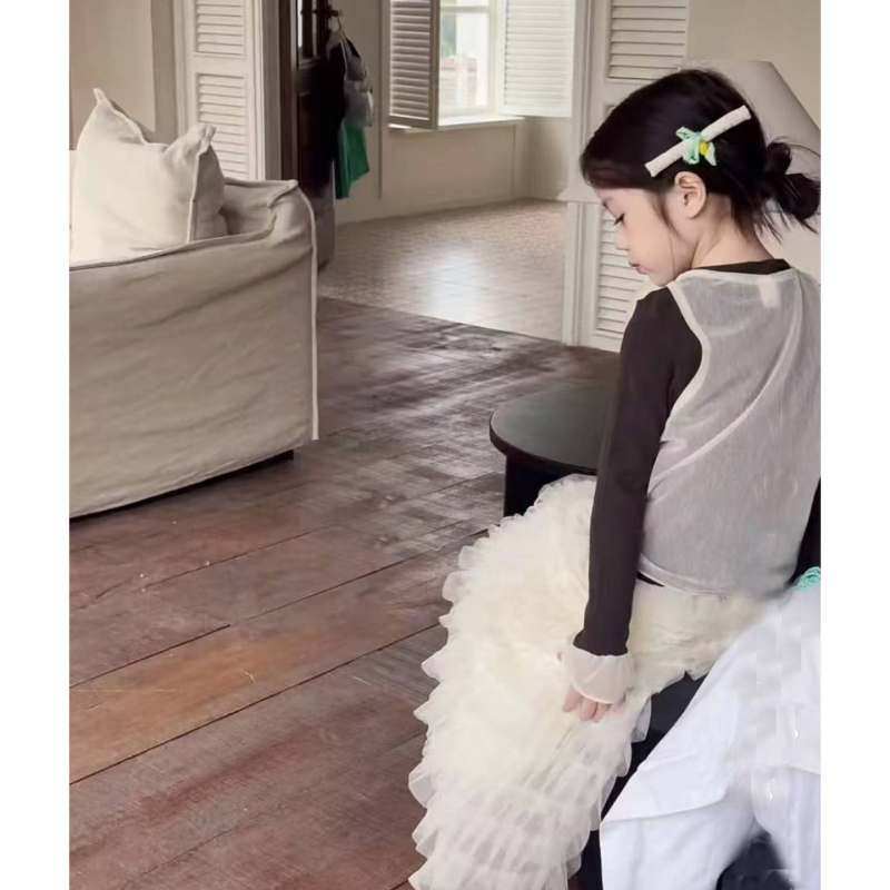 Детска пола с тюл и пухкав обем, Пролет 2026, памучно-смесена материя, подплата от памук, марка En En Ma, модел EMM251845