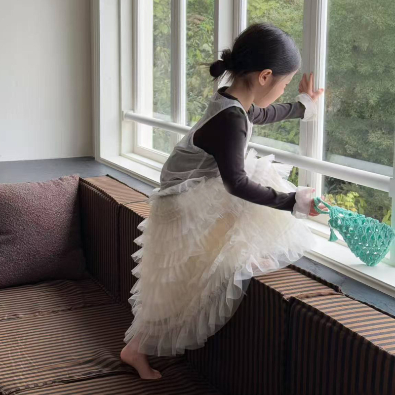 Детска пола с тюл и пухкав обем, Пролет 2026, памучно-смесена материя, подплата от памук, марка En En Ma, модел EMM251845