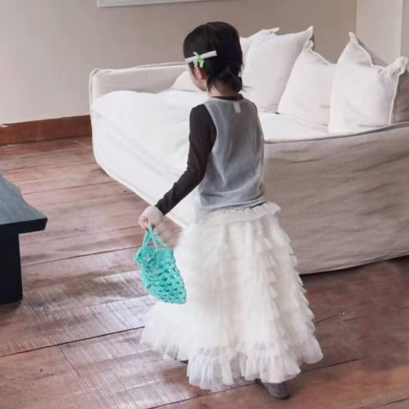 Детска пола с тюл и пухкав обем, Пролет 2026, памучно-смесена материя, подплата от памук, марка En En Ma, модел EMM251845