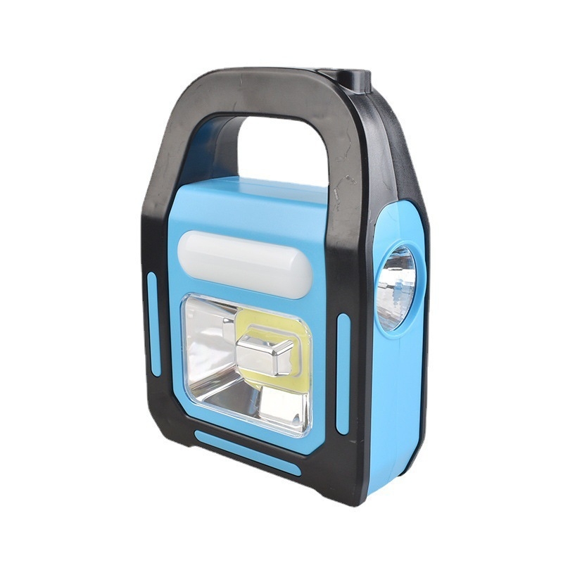 COB solárna nabíjateľná LED pracovná lampa s 360° otočením, ručné generovanie energie, USB nabíjanie, dosah 200–500 m