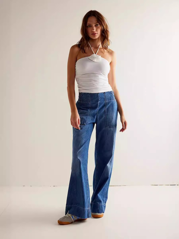 Traperice - Visoki struk, široki kroj, denim 80–90% pamuka, pranje pijeskom