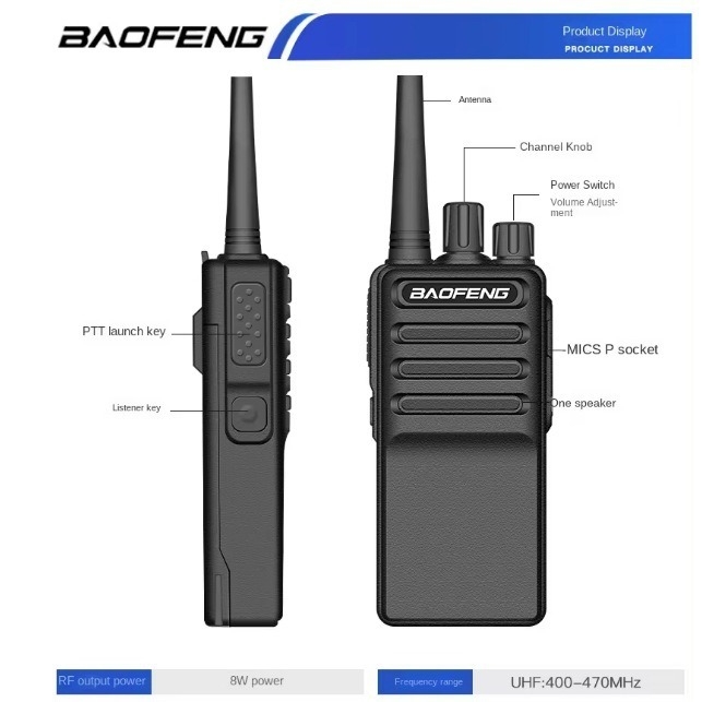 Baofeng BF-C5 ručni radio, 400–470 MHz, 16 kanala, doseg do 3 km, Li-ion baterija