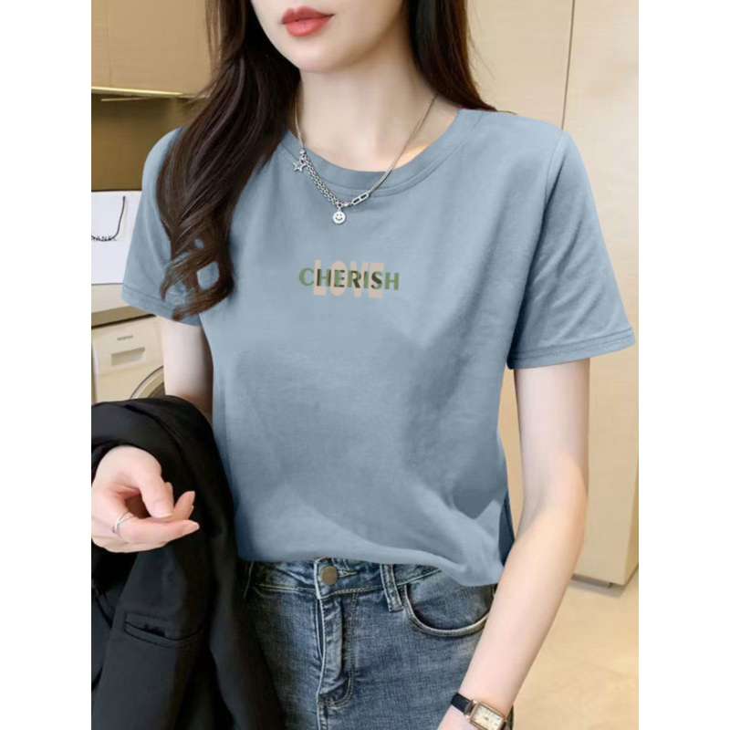 Ženski T-shirt od Mulberry Silk, kratki rukavi, okrugli izrez, slobodan kroj, otisak