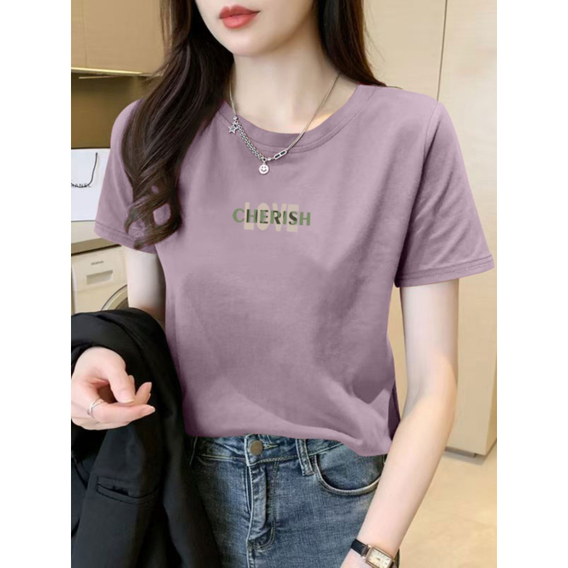 Ženski T-shirt od Mulberry Silk, kratki rukavi, okrugli izrez, slobodan kroj, otisak