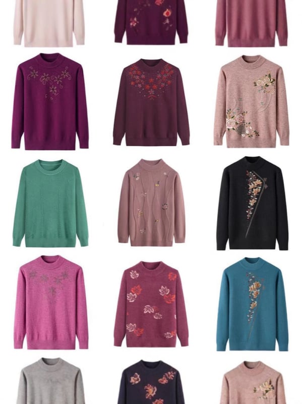 Женски плетен пуловер с бродерия, кръгло деколте, дълги ръкави, средна дължина, смес Mercerized cotton и триацетат, 50-70% от всеки компонент, 3D ефект бродерия, китайски стил