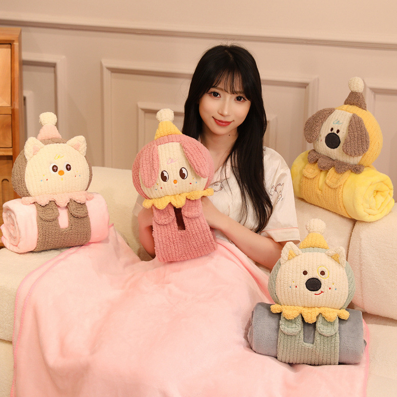 Háromdimenziós görgős takaró puha párnával – kétfunkciós irodai pihenőtakaró, rajzfilm figura kutya és macska mintával, 400 g, testreszabható, minden évszakban használható, karikatúra minta