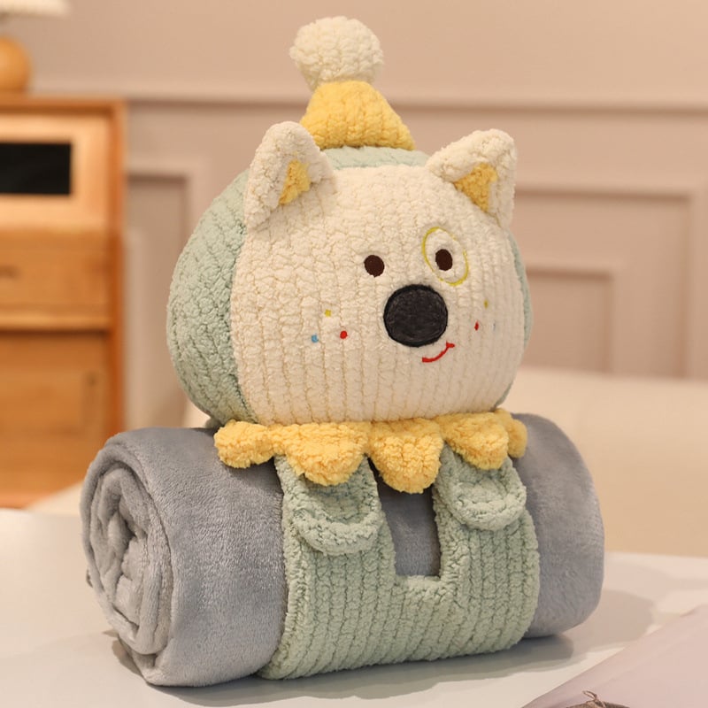 Háromdimenziós görgős takaró puha párnával – kétfunkciós irodai pihenőtakaró, rajzfilm figura kutya és macska mintával, 400 g, testreszabható, minden évszakban használható, karikatúra minta