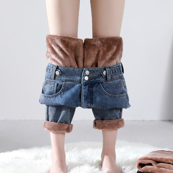 Γυναικείοι τζίν με επένδυση φλίς, ελεύθερη ίσια γραμμή, υψηλή μέση, για τον χειμώνα 2023