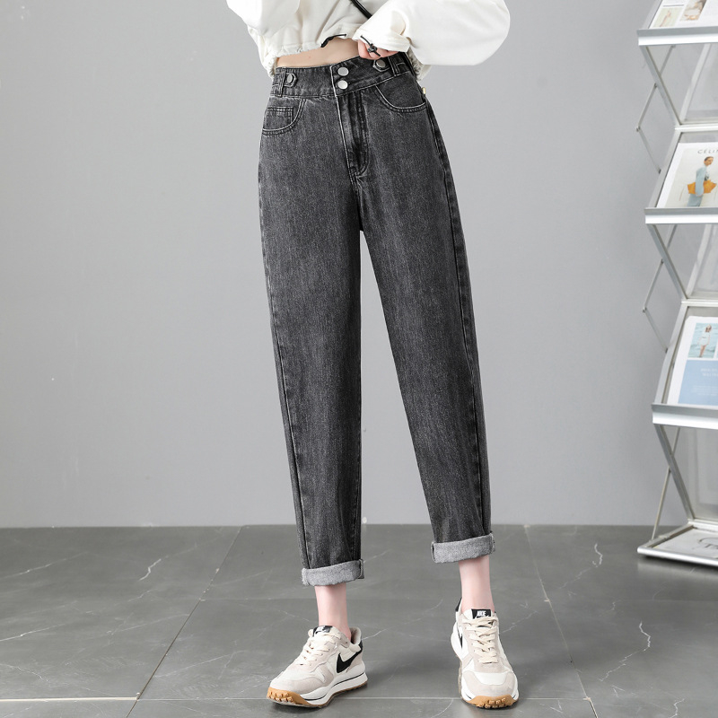Γυναικείοι τζίν με επένδυση φλίς, ελεύθερη ίσια γραμμή, υψηλή μέση, για τον χειμώνα 2023