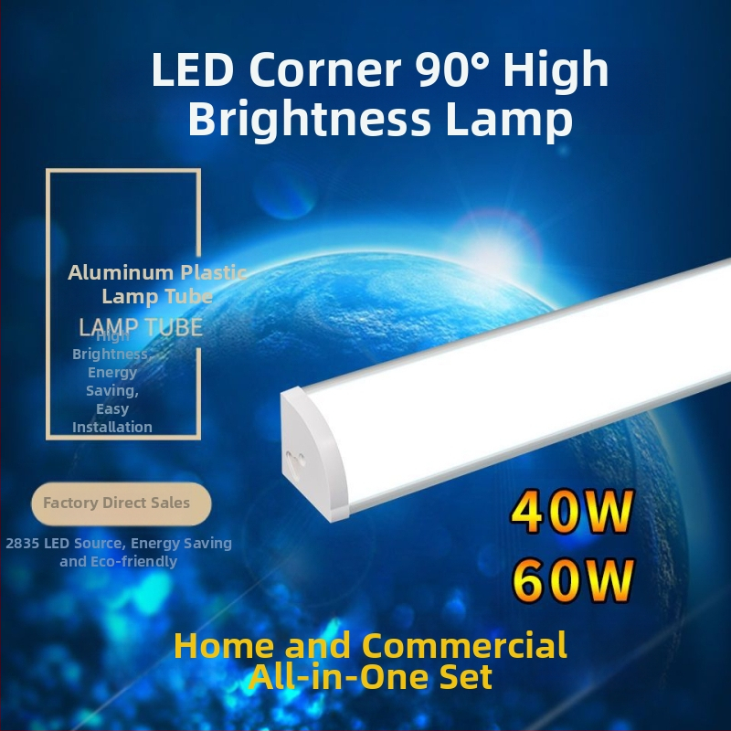 LED rohové nástenné svetlo s skrytou LED páskou, dlhé rohové osvetlenie, T8 denná LED trubica s držiakom, 40–50W, IP55, CRI 90–100, hliníková zliatina, FCC