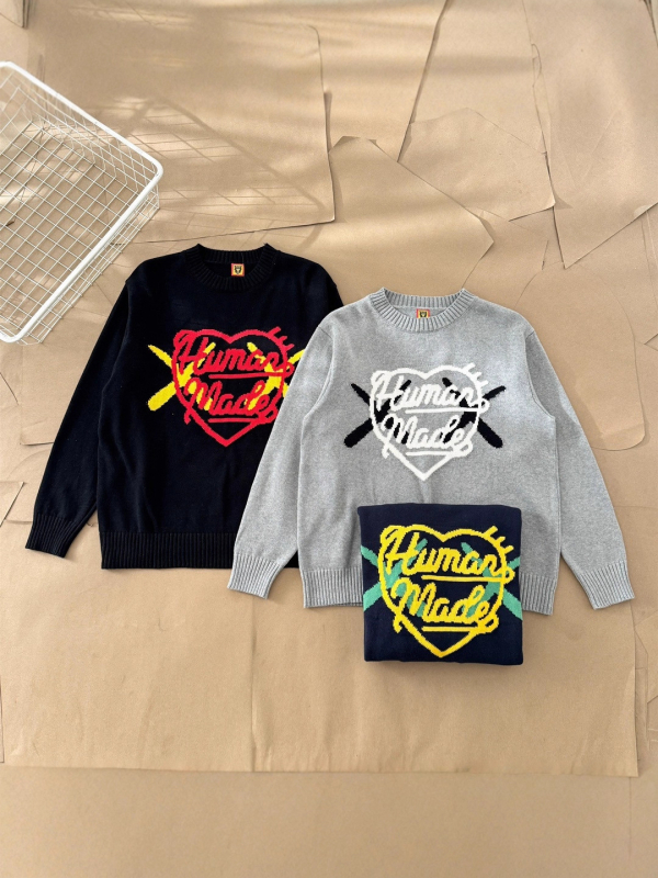 Pulover jacquard din bumbac cu motiv inimă — croială largă, stil vintage retro
