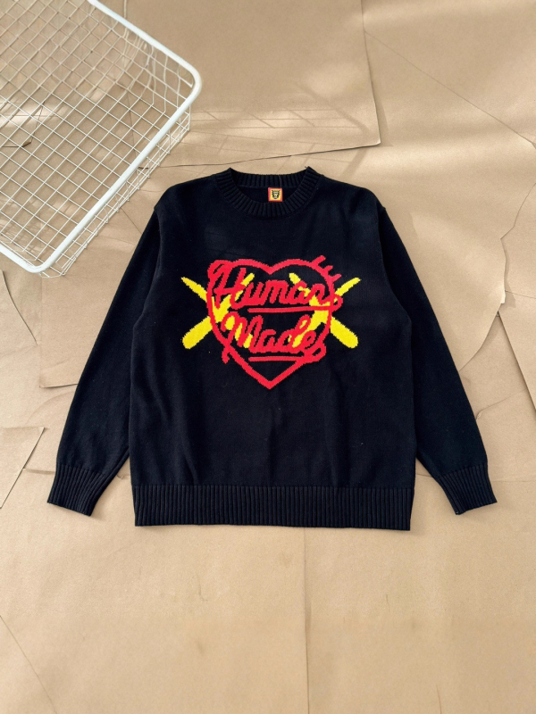 Pulover jacquard din bumbac cu motiv inimă — croială largă, stil vintage retro