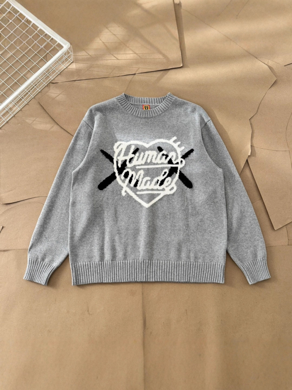 Pulover jacquard din bumbac cu motiv inimă — croială largă, stil vintage retro