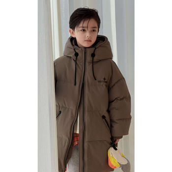 Gyerekeknek készült hosszú kapucnis tollas dzseki fehér kacsa tollal 86–90% töltet, poliészter külső és bélés, uniszex (8 év felett / 140 cm felett)