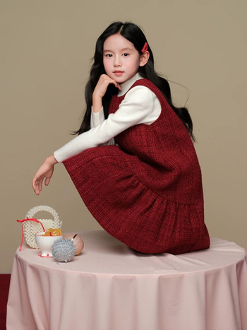 Lányok téli 2025 A-vonalú ujjatlan ruha pántokkal – hercegnő stílus, poliészter-pamut keverék