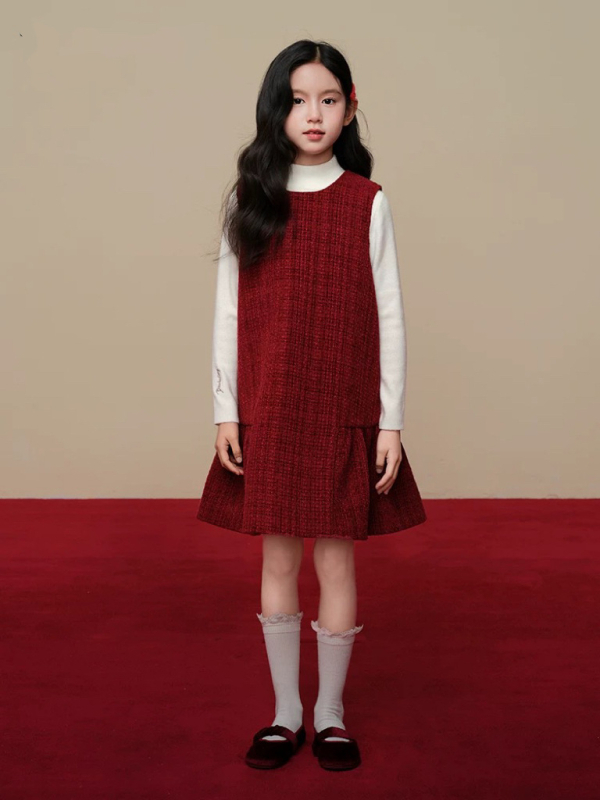 Lányok téli 2025 A-vonalú ujjatlan ruha pántokkal – hercegnő stílus, poliészter-pamut keverék