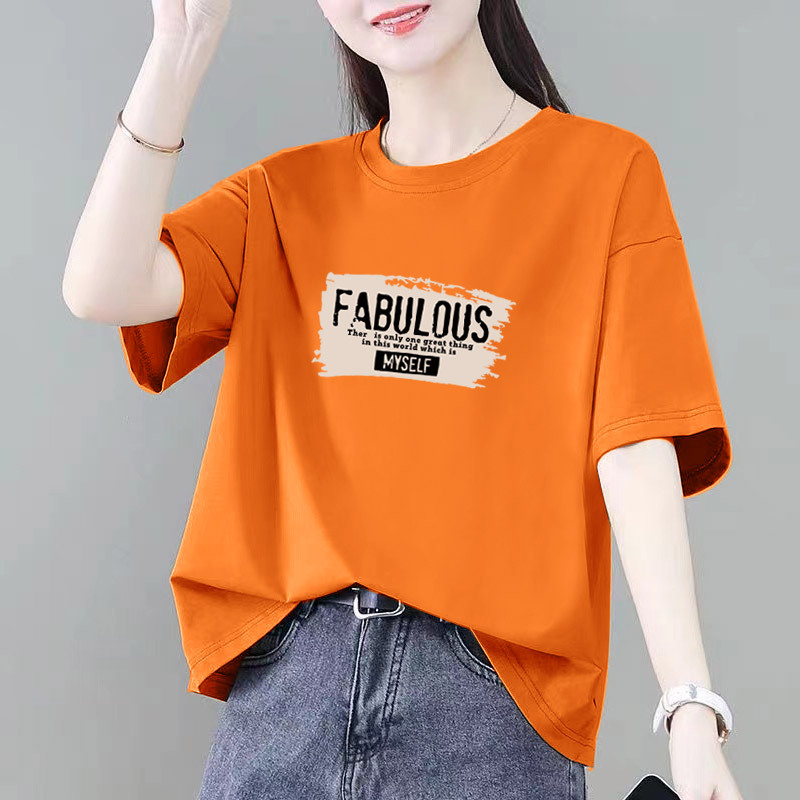 Ženski pamučni kratkih rukava T-shirt s tekstnim printom, okrugli izrez, obična dužina 50–65 cm, ljeto 2025