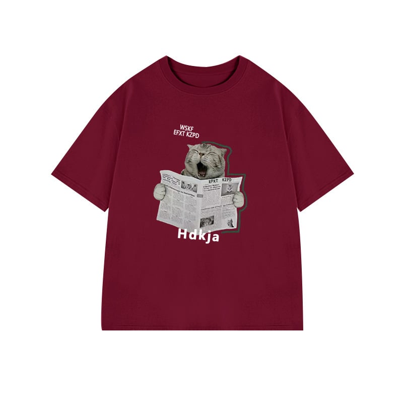 Női pamut rövid ujjú felső szöveges mintával, laza szabású, kerek nyakú