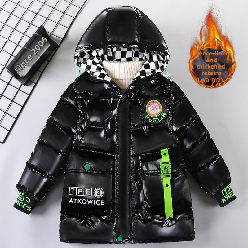 Detský kabát s kapucňou, hrubá výplň z perovej bavlny, zimný, casual štýl, hlavný materiál: polyester