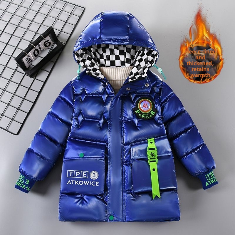 Detský kabát s kapucňou, hrubá výplň z perovej bavlny, zimný, casual štýl, hlavný materiál: polyester