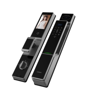 Încuietoare de ușă inteligentă cu recunoaștere facială și amprentă, impermeabilă, complet automată (Model P60, capacitate stocare amprente 50, timp scanare <50, rată acceptare falsă <50, alimentare DC)