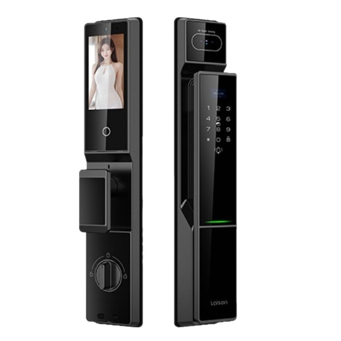 Încuietoare de ușă inteligentă cu recunoaștere facială și amprentă, impermeabilă, complet automată (Model P60, capacitate stocare amprente 50, timp scanare <50, rată acceptare falsă <50, alimentare DC)