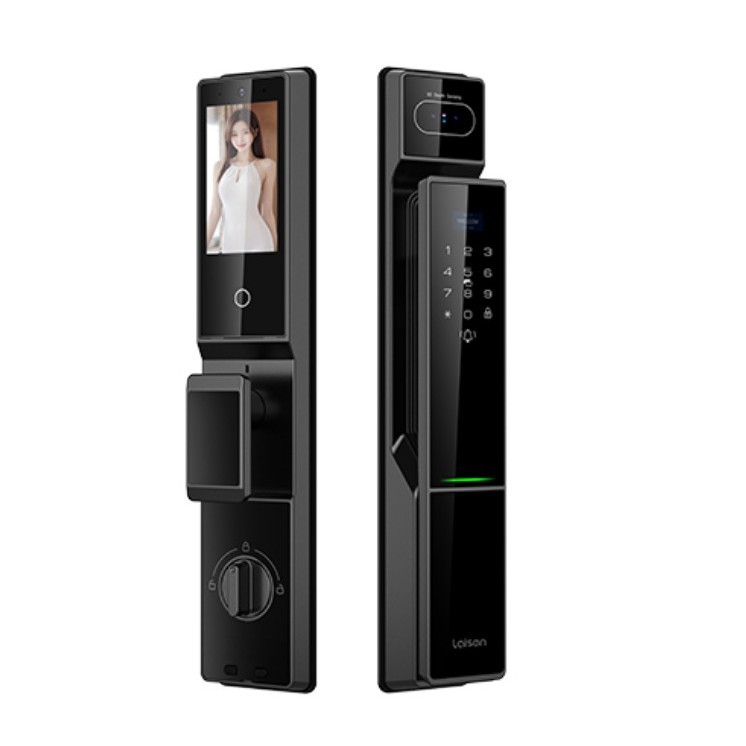 Încuietoare de ușă inteligentă cu recunoaștere facială și amprentă, impermeabilă, complet automată (Model P60, capacitate stocare amprente 50, timp scanare <50, rată acceptare falsă <50, alimentare DC)