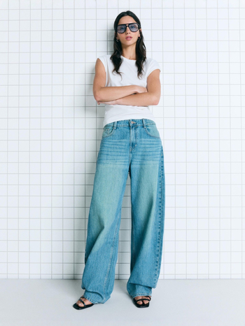 Női farmernadrág magas derekú, széles szárú, denim, pamut 50–70%, őszi 2025