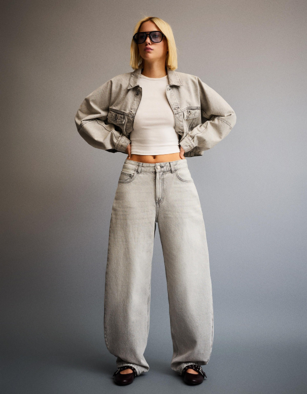 Női farmernadrág magas derekú, széles szárú, denim, pamut 50–70%, őszi 2025